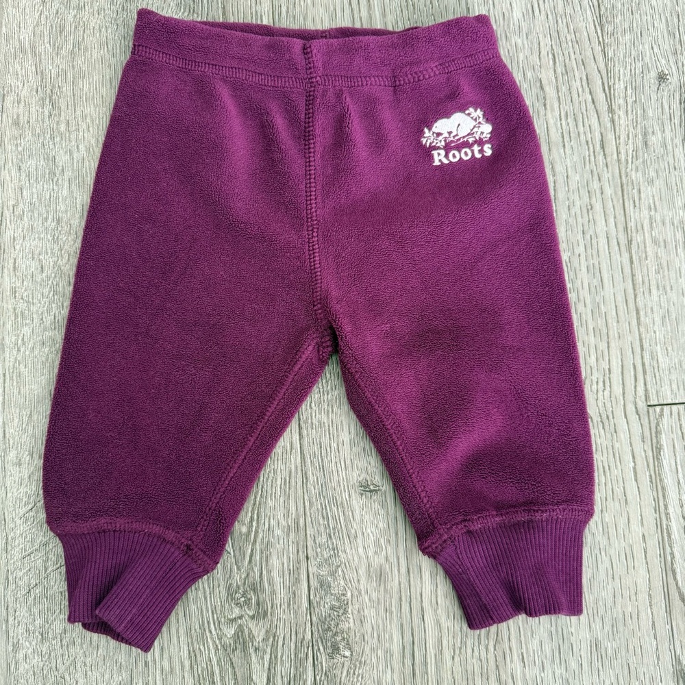 Roots Baby Purple fleece pants 3-6 month